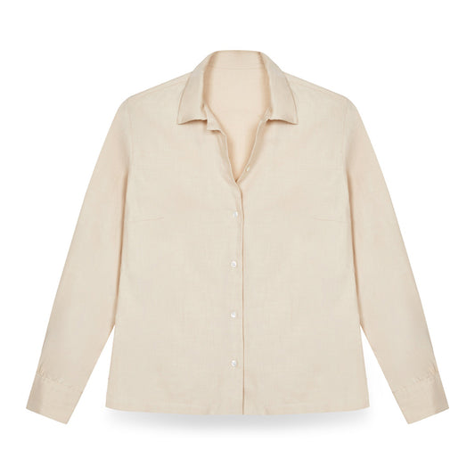 Lido Cotton Cashmere Button Cuff Shirt in Sand