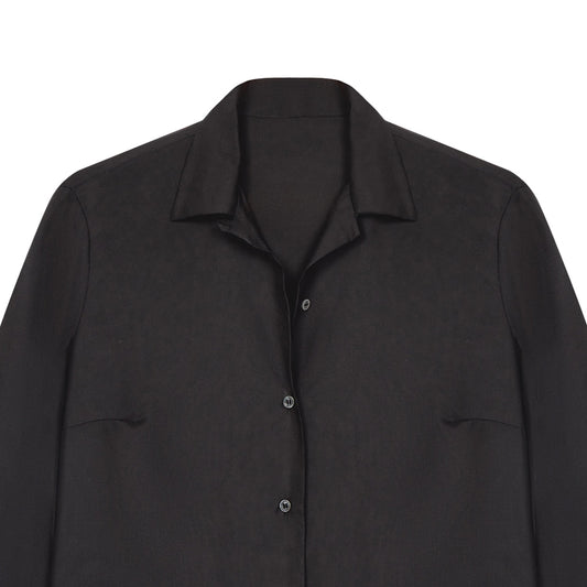 Lido Spun Silk Button Cuff Shirt in Black collar detail