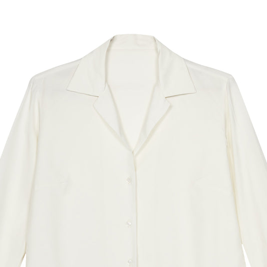 Lido Spun Silk Button Cuff Shirt in Cream collar detail