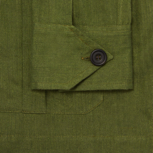 Plain Linen Button Cuff Safari Shirt in Khaki cuff
