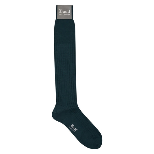 Plain Cashmere and Silk Long Socks in Forest Green