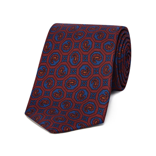 Madder Silk Leaf Emblem Tie in Blue and Red