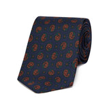 Navy authentic madder silk tie with paisley feather motif