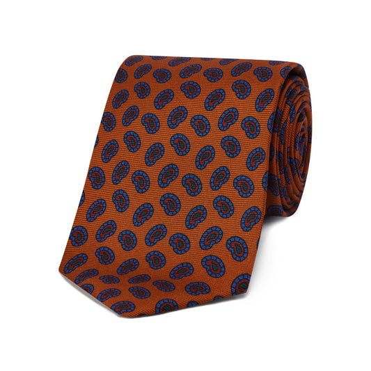 Madder Silk Medium Paisley Motif Tie in Orange