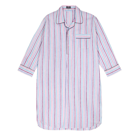 Stripe Linen Nightshirt in White, Blue and Pink