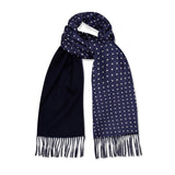 Navy and white Silk Spot Scarf with Navy cashmere backing