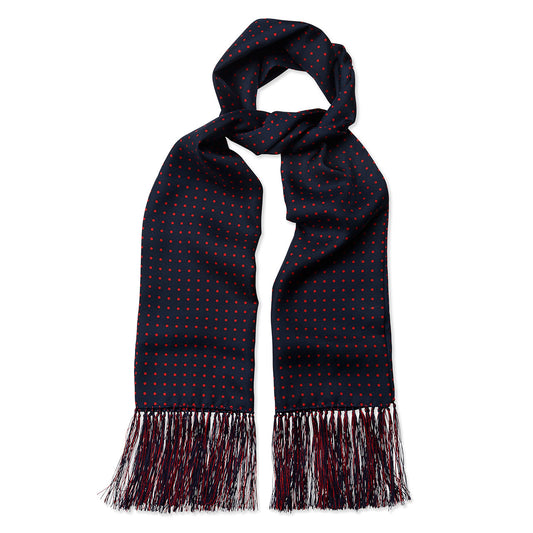 Atkinson Spot Silk Scarf in Navy and Red