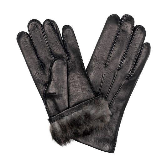 Plain Cape Leather Fur Lined Gloves in Black