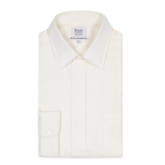 Classic Fit Plain Cotton and Cashmere Button Cuff Shirt in Cream