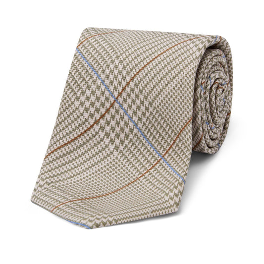 Prince of Wales Check Silk Tie in Sage