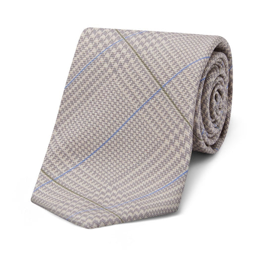 Prince of Wales Check Silk Tie in Silver