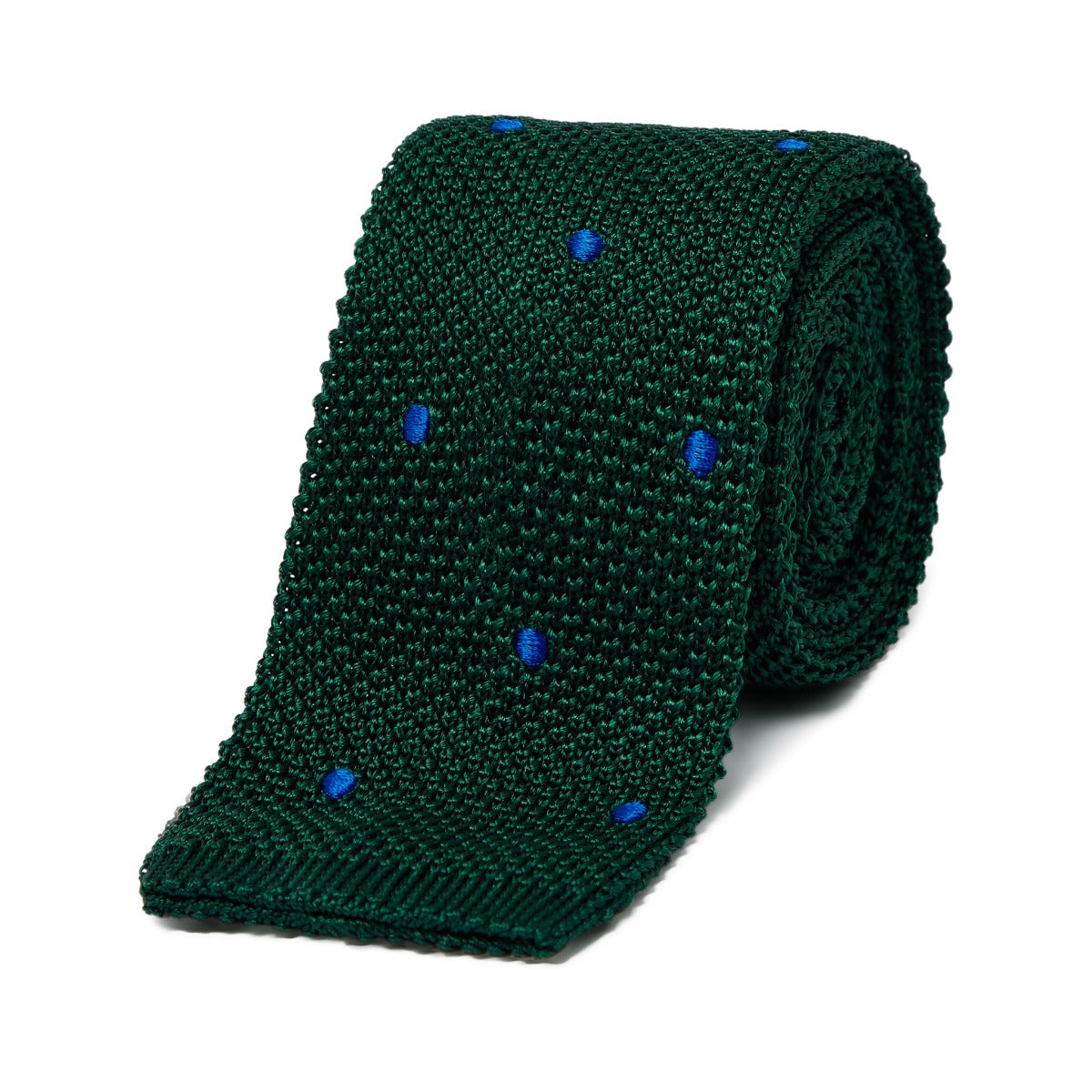 Silk Knitted Tie in Racing Green with Blue Spot | Budd Shirts – Budd ...
