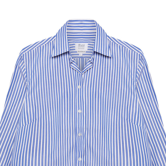 Buddette Exclusive Budd Stripe Double Cuff Shirt in Edwardian Blue close up