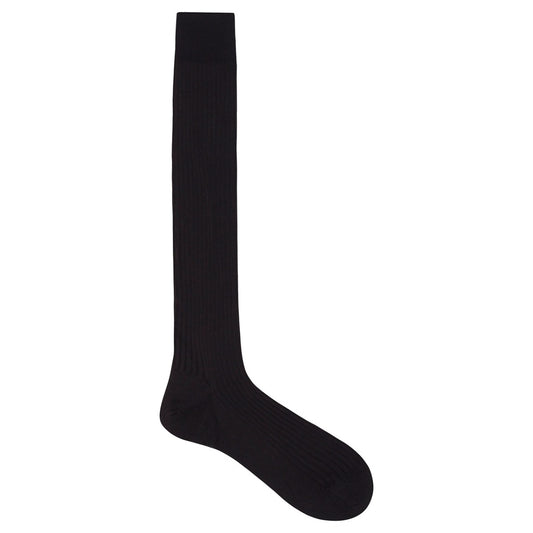 Ribbed Silk Long Socks in Black