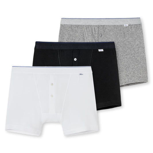 Plain Cotton Schiesser 3 Pack Boxer in White, Grey and Navy