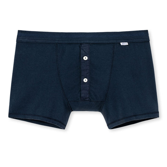 Plain Cotton Schiesser Traditional Fine Ribbed Boxer in Navy