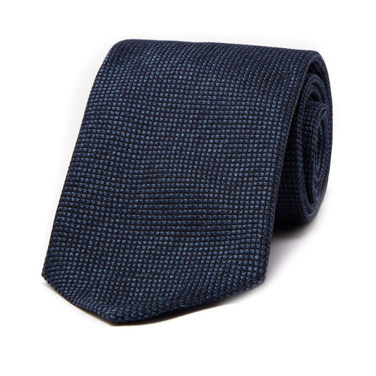 Silk and Cotton Hopsack Tie in Navy