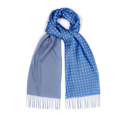 Silk Spot Scarf with Cashmere Backing in Sky