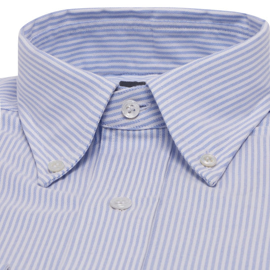 Tailored Fit Button Down Stripe Oxford Shirt in Sky Blue and White