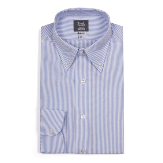 Tailored Fit Button Down Stripe Oxford Shirt in Sky Blue and White