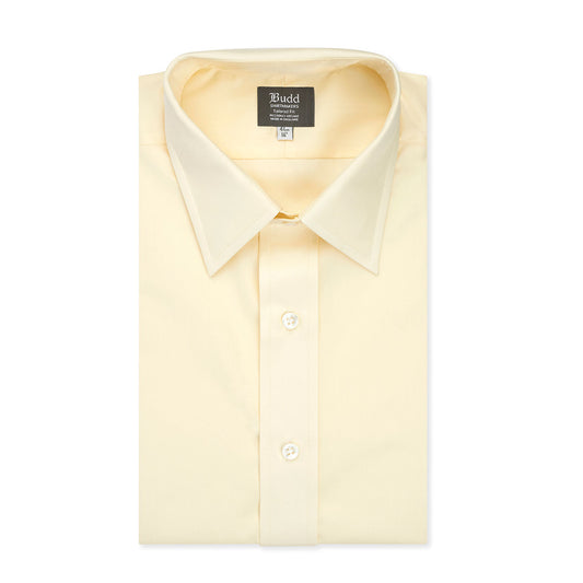 Tailored Fit Plain Poplin Double Cuff Shirt in Cream