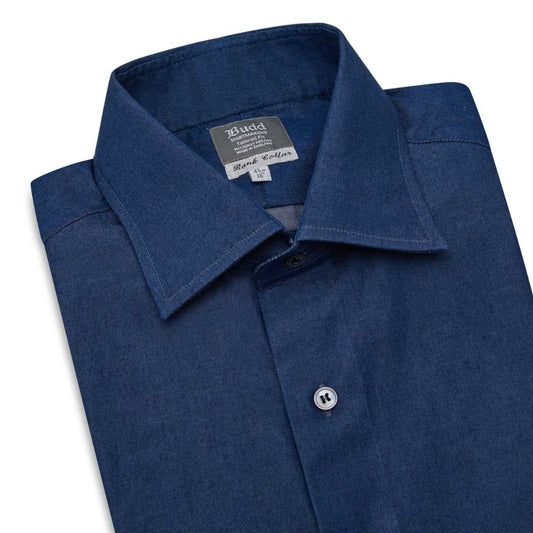 Tailored fit denim shirt deep blue collar detail