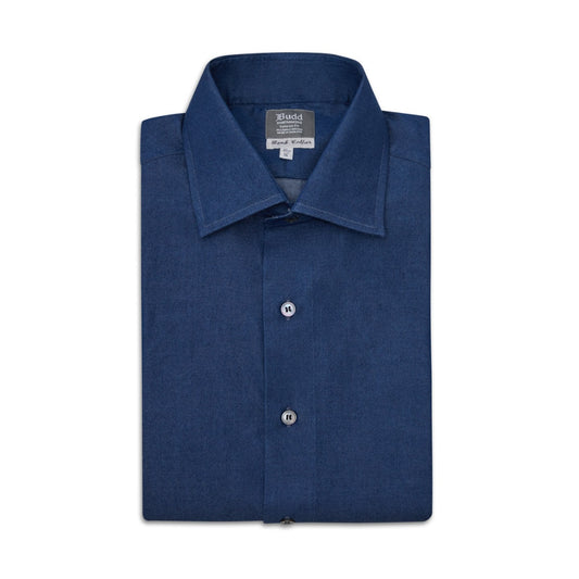 Tailored Fit Plain Denim Button Cuff Shirt in Dark Blue