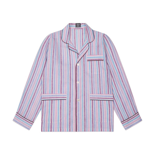Stripe Linen Tailored Fit Pyjamas in White, Blue and Pink