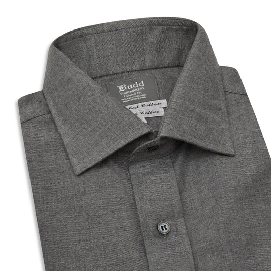 Tailored Fit Plain Brushed Cotton Button Cuff Shirt in Flannel Grey