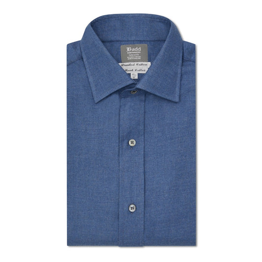 Tailored Fit Plain Brushed Cotton Button Cuff Shirt in Petrol
