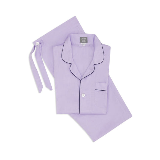 Tailored Fit Plain Batiste Pyjamas in Lilac and Navy