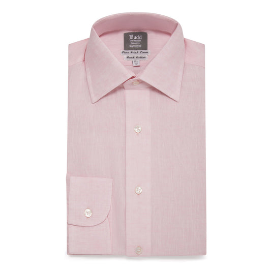 Tailored Fit Bank Collar Linen Double Cuff Shirt in Pink folded