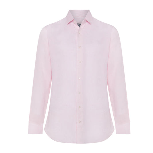 Tailored Fit Bank Collar Linen Double Cuff Shirt in Pink 
