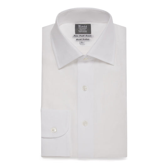 Tailored Fit Bank Collar Linen Button Cuff Shirt in White