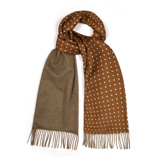 Silk Spot Scarf with Cashmere Backing in Tobacco