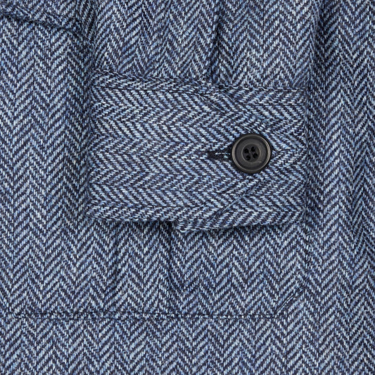 Plain Wool Button Cuff Safari Shirt in Blue details