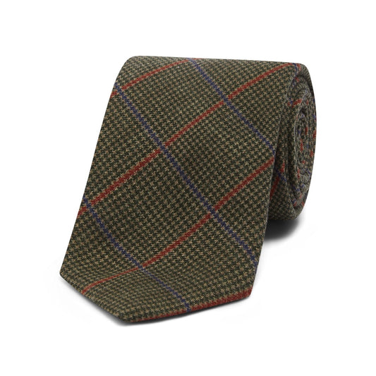 Wool Puppytooth with Garter Check Tie in Green