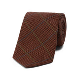Tobacco brown wool glencheck tie with blue and rust windowpane