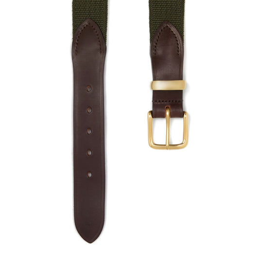 Bridle Leather Webbing Belt in Khaki belt detail