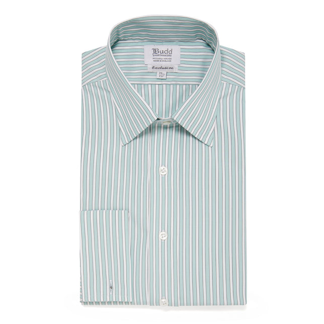 Classic Fit Exclusive Budd Stripe Double Cuff Shirt in Mint folded