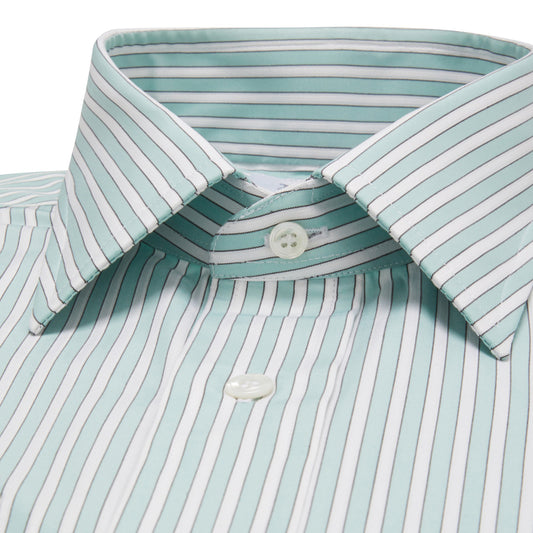 Classic Fit Exclusive Budd Stripe Double Cuff Shirt in Mint collar