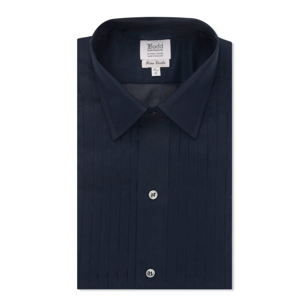 Navy Hand Pleated Voile Dress Shirt